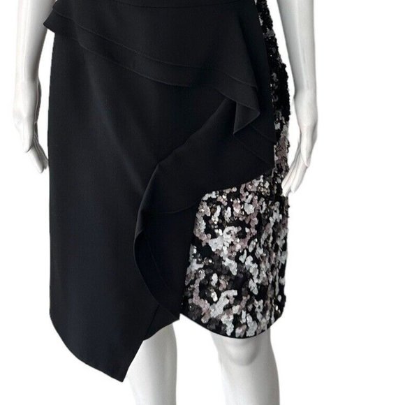 J Mendel Black Sequin Strapless Dress Size 10 100% Silk Short Mini Sheath - Picture 4 of 11